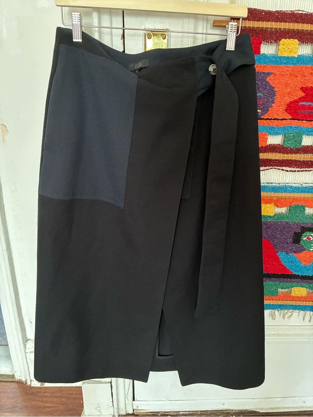 COS Black Midi Wrap Skirt with Dark Navy Panel